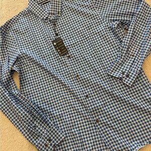 Amazon Men's Blue Plaid Button Down Shirt